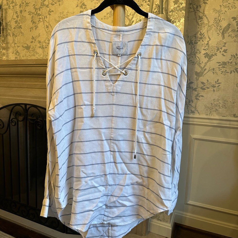 Rails Cream and Gray Lace-Up Top